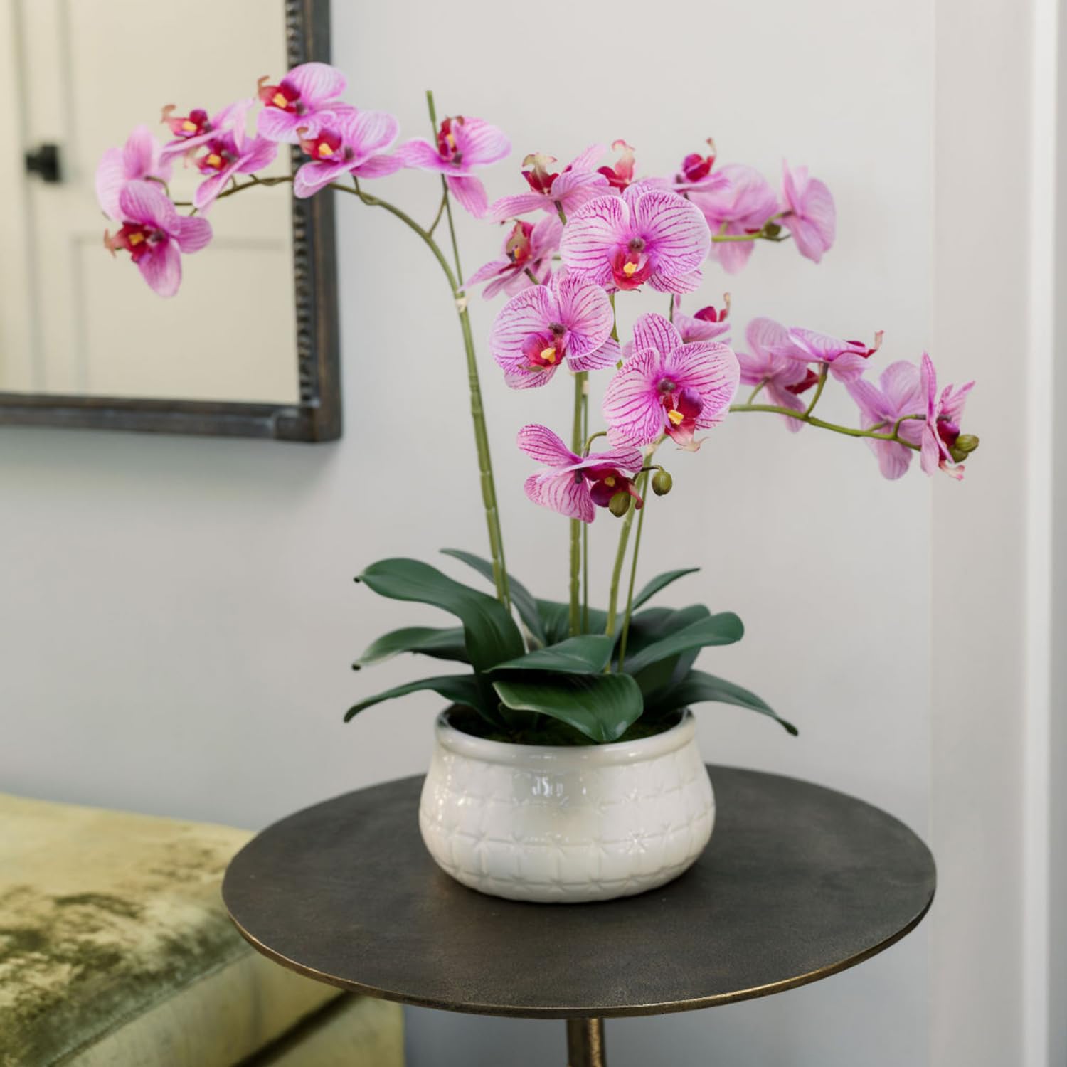 CG Hunter, Faux Orange Orchid Plant, 23 in, White, Home Decor