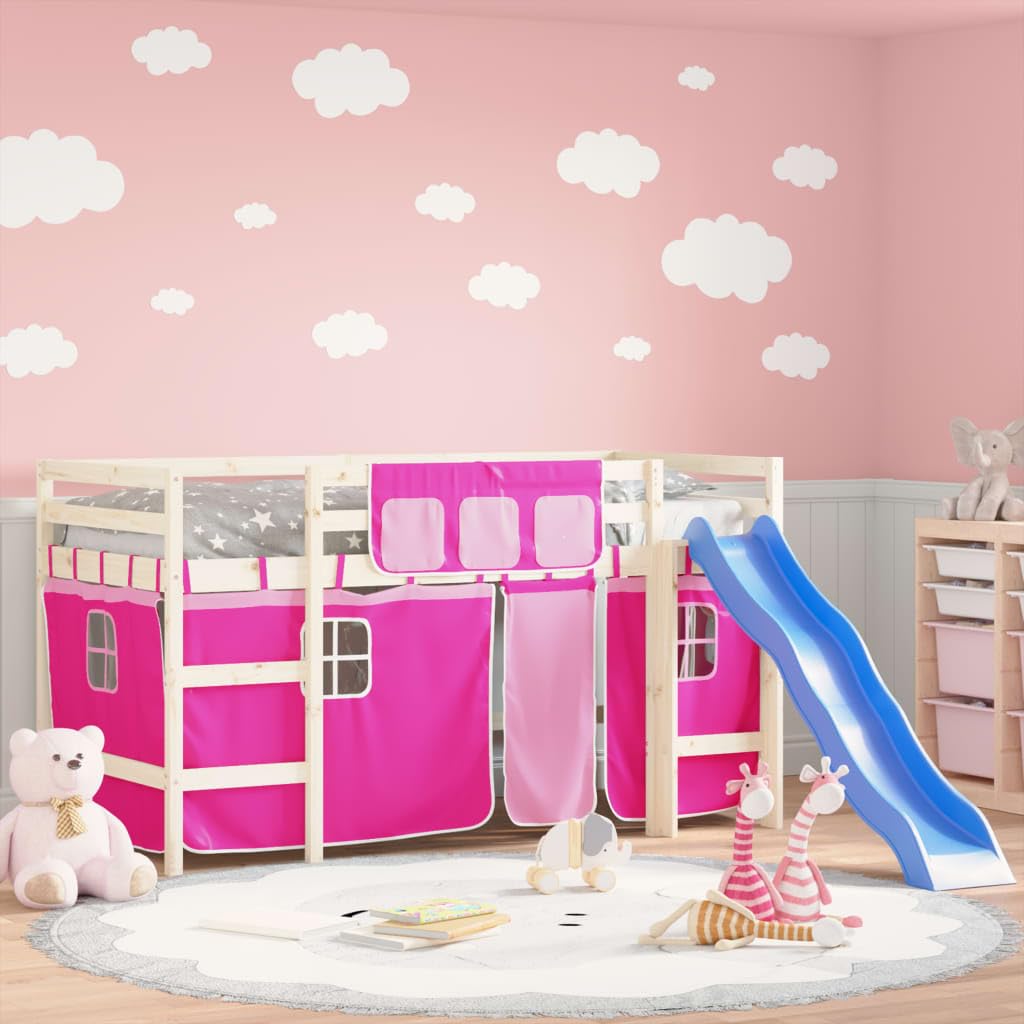 vidaXL Cortinas para Cama Alta, Cortinas para Litera con Bolsillos, Cortinas para Niños, Decoraciones para Dormitorio, Poliéster Rosa