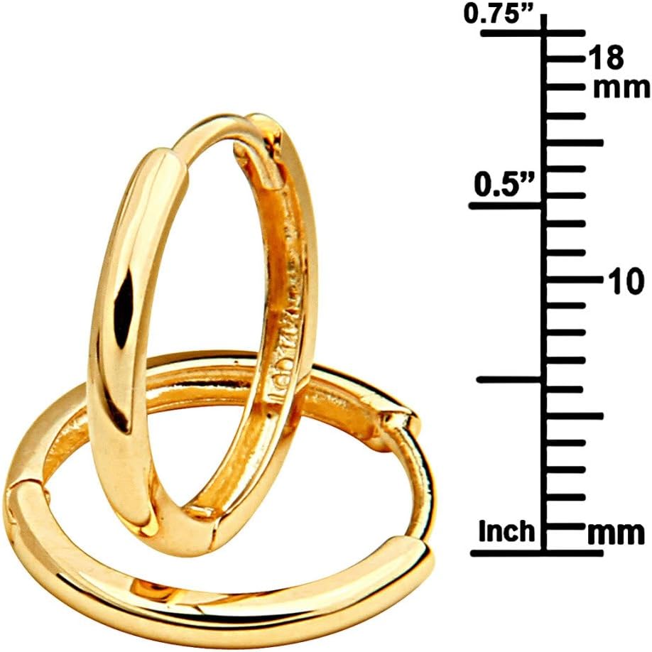 14k Yellow Gold 2mm Thickness Hoop Huggie Earrings - 3 Different Size Available