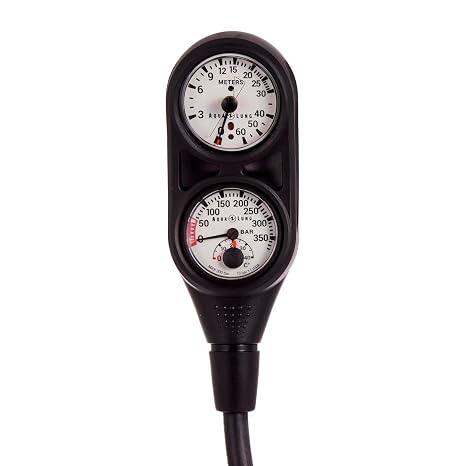 Aqualung 2-Gauge Scuba Dive Console - Dual Pressure & Depth Displays - Bar | Easy-to-Read Scales up to 350 Bar, 60m Depth Measurement, Shock-Resistant Tube, 36/ 91.44cm Hose
