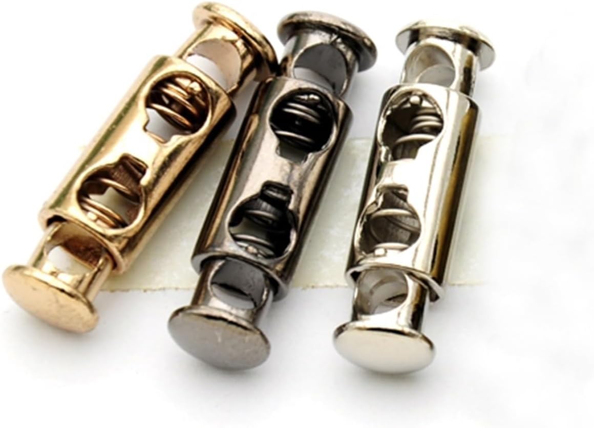 KeuLen Spring Cord Locks,25pcs Cord Lock Stopper 27 * 8mm Round Metal Cord Lock Alloy Stoppers Toggle Cord Locks Drawstring Lock with 4mm Holes (Color : Gold, Size : Medium) (Color : Nickel)