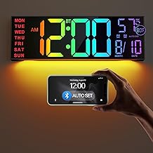 JALL 16.2" Large Digital Wall Clock with Bluetooth Sync, RGB Digital Clock Large Display with Auto DST, Wall Clock for Classroom Bedroom Gym Office, Led Clock for Seniors (Black)