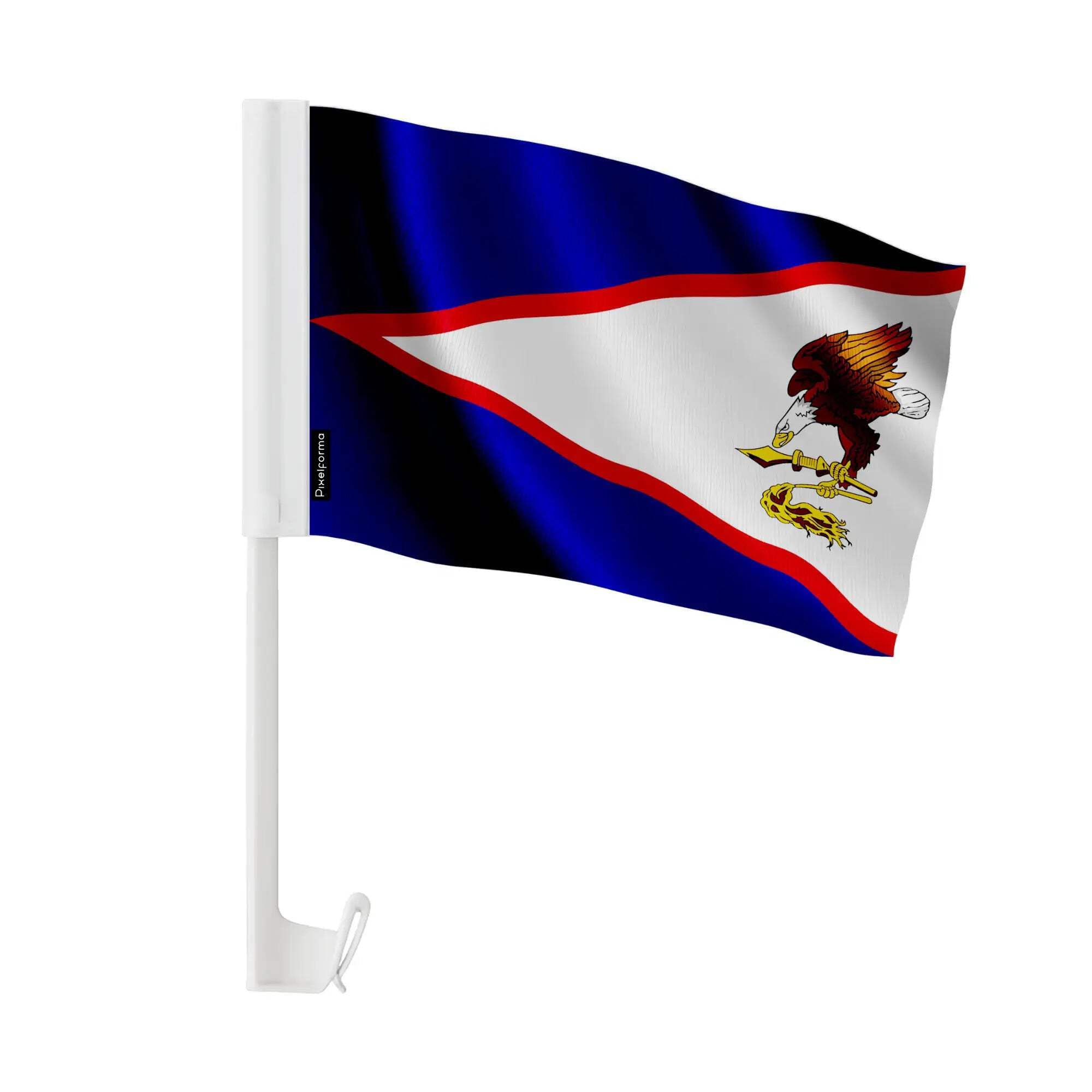 Drapeau Voiture Samoa américaines polyester 14x21cm fixation sans trace