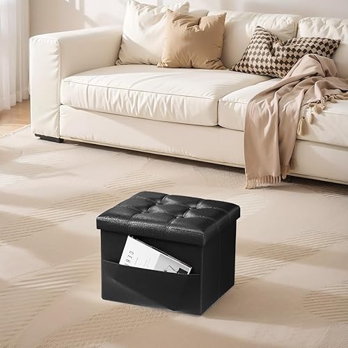 Miniatura 35 de FujDun® Reposapiés otomano plegable de almacenamiento con bolsillo lateral, reposapiés para sofá, asiento otomano de cuero para sala de estar,