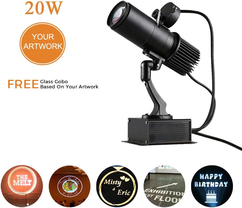 DYSD 20W LED IP65 Waterproof GOBO Projector, Customized Logo, Free To Customize Any Pattern Image Indoor/Outdoor for Event, Party, Company, Store, Wedding