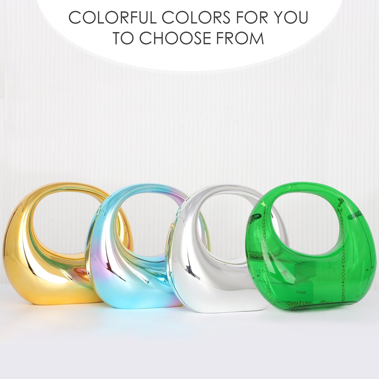 Oweisong Gold Acrylic Clutch Purse for Women Moon Hape Top Handle Handbag Colorful Clear Shoulder Evening Bag with Chain