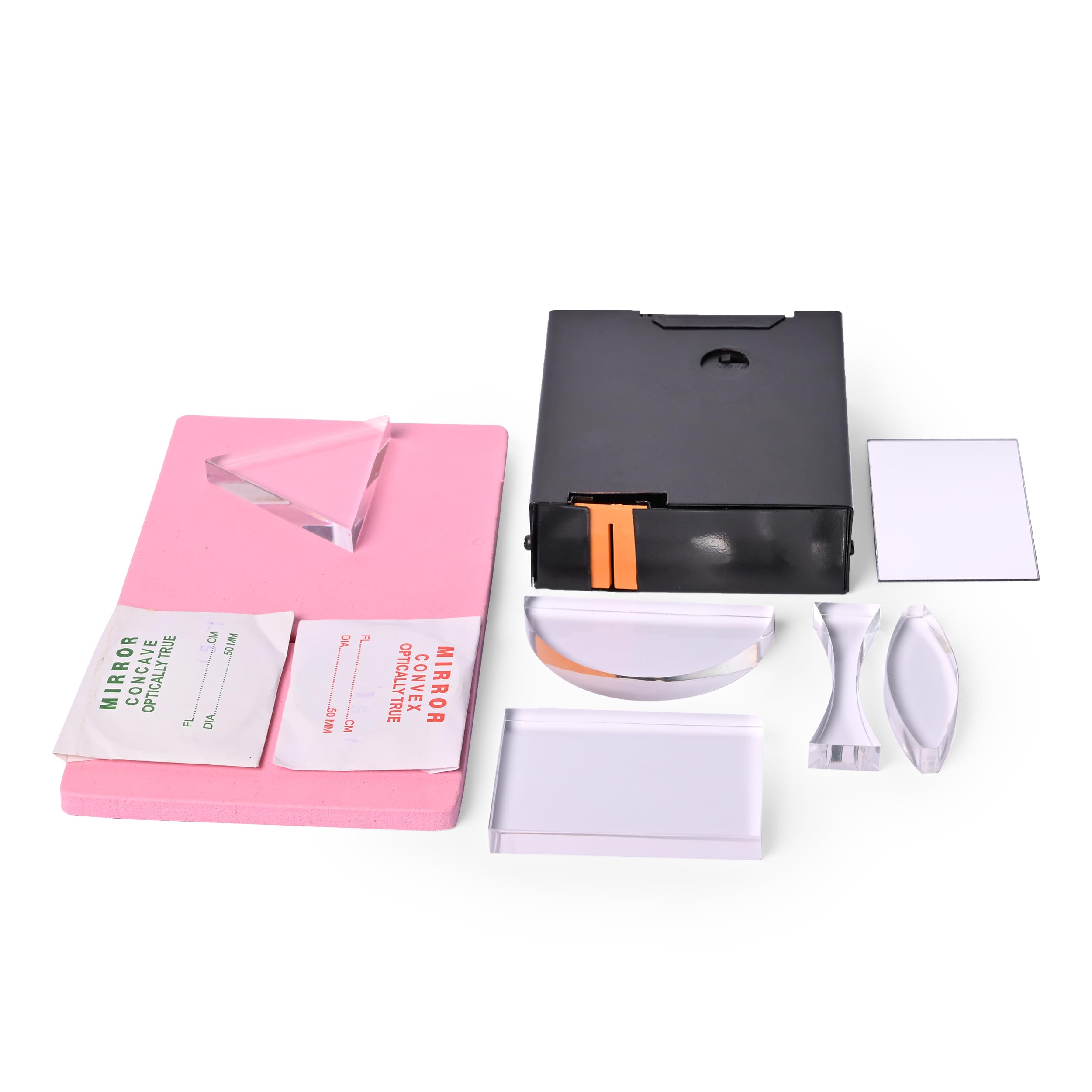 Optics Lens Set: Illuminate Light & Optics Class Demonstrations with 5 Acrylic Lenses, 3 Mirrors, a Ray Box Featuring 4 Light Beams, and User Manual. Perfect for Physics Classes in Grade 9 and 12