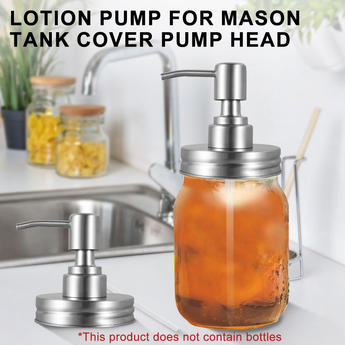 FALESOUL 4 Pack Mason Jar Soap Dispenser Lids with Pumps, Stainless Steel Mason Jar Pump Lid Lotion Soap Dispenser Lids, Leakproof Soap Dispenser Pump Replacement for Home Kitchen Bathroom