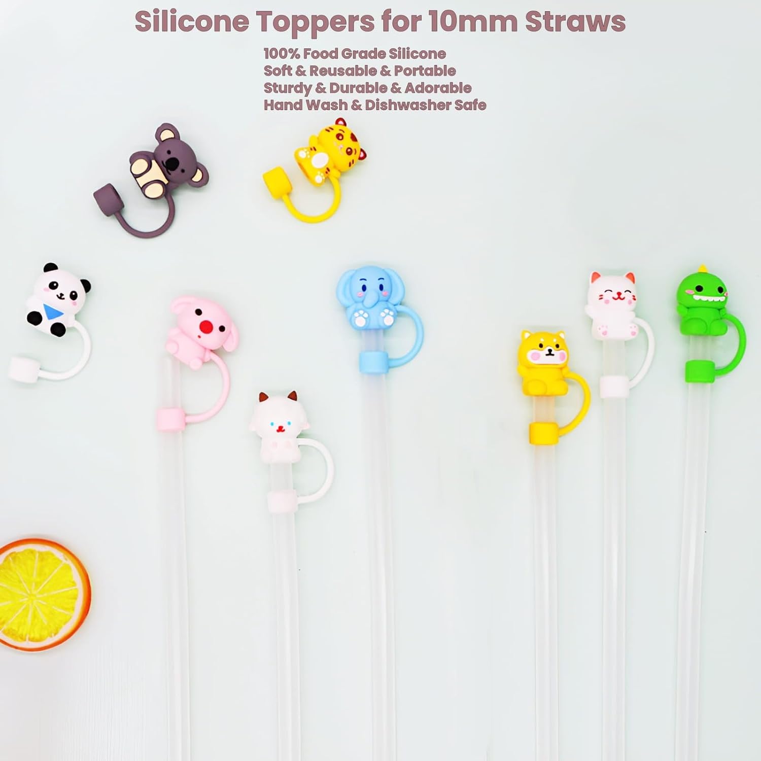 15 Packs Soft Silicone 3D Straw Toppers, Zoo Animals Series. Fit 0.4in/10mm Straws, Compatible with Stanley Cup 30&40 Oz, Reusable Dust-Proof Leakproof Covers Protectors Accessories - Image 4
