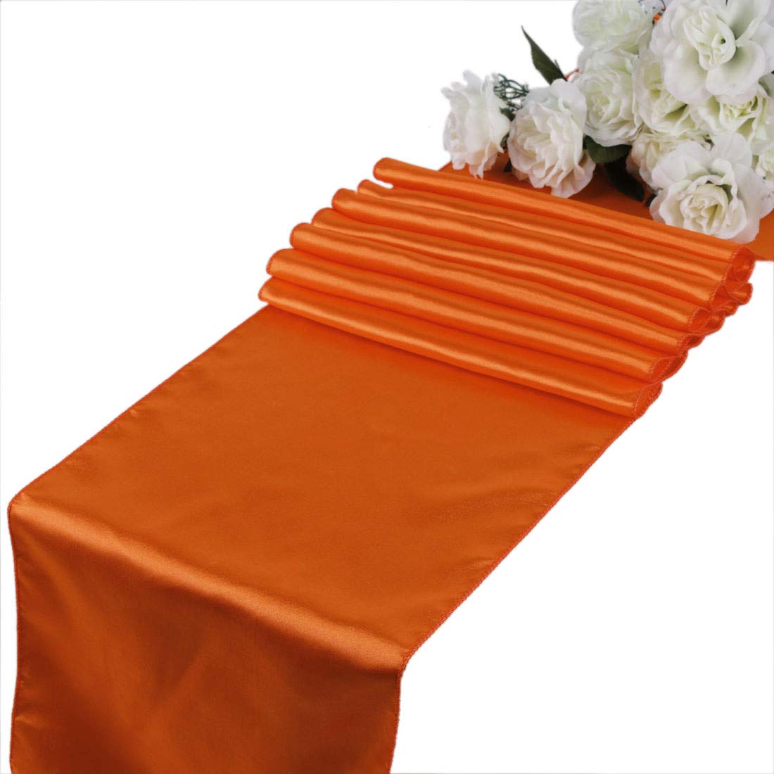 EDecor Pack of 12 Satin Table Runners for Wedding Party Event Banquet Dinning Table Decoration 12 X 108 Inch - Orange