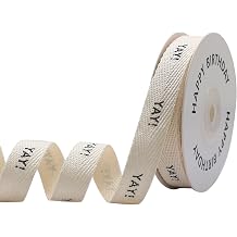 Yay Cotton Text Ribbon, 5/8 Inch x 10 Yard, Natural Ribbon for Gift Wrapping Crafts Flower Bouquet Party Decoration Yay!