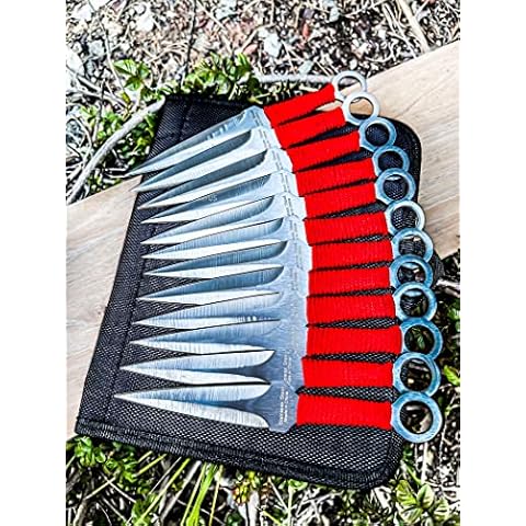 DamaskerUS 12pc 6" each Outdoor Wildlife Hunting Throwing Knives Set + Sheath Heavy Duty Metal Steel Cover
