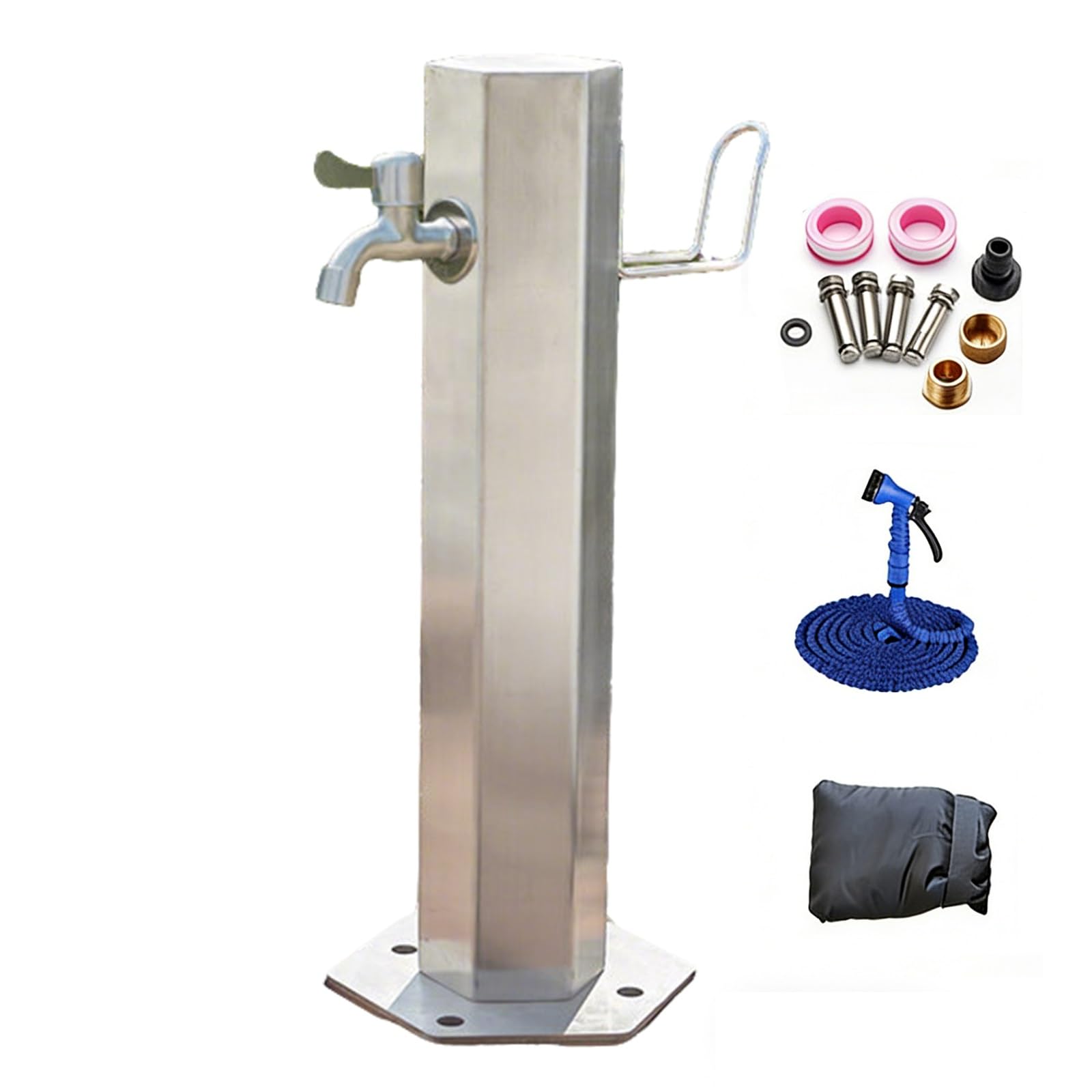 Colonne Jardin Verticale en Acier Inoxydable 304, Colonne Robinet Exterieur avec Robinet et Pistolet D'arrosage, pour Cour et Jardin(86x10.5cm/34x4in)