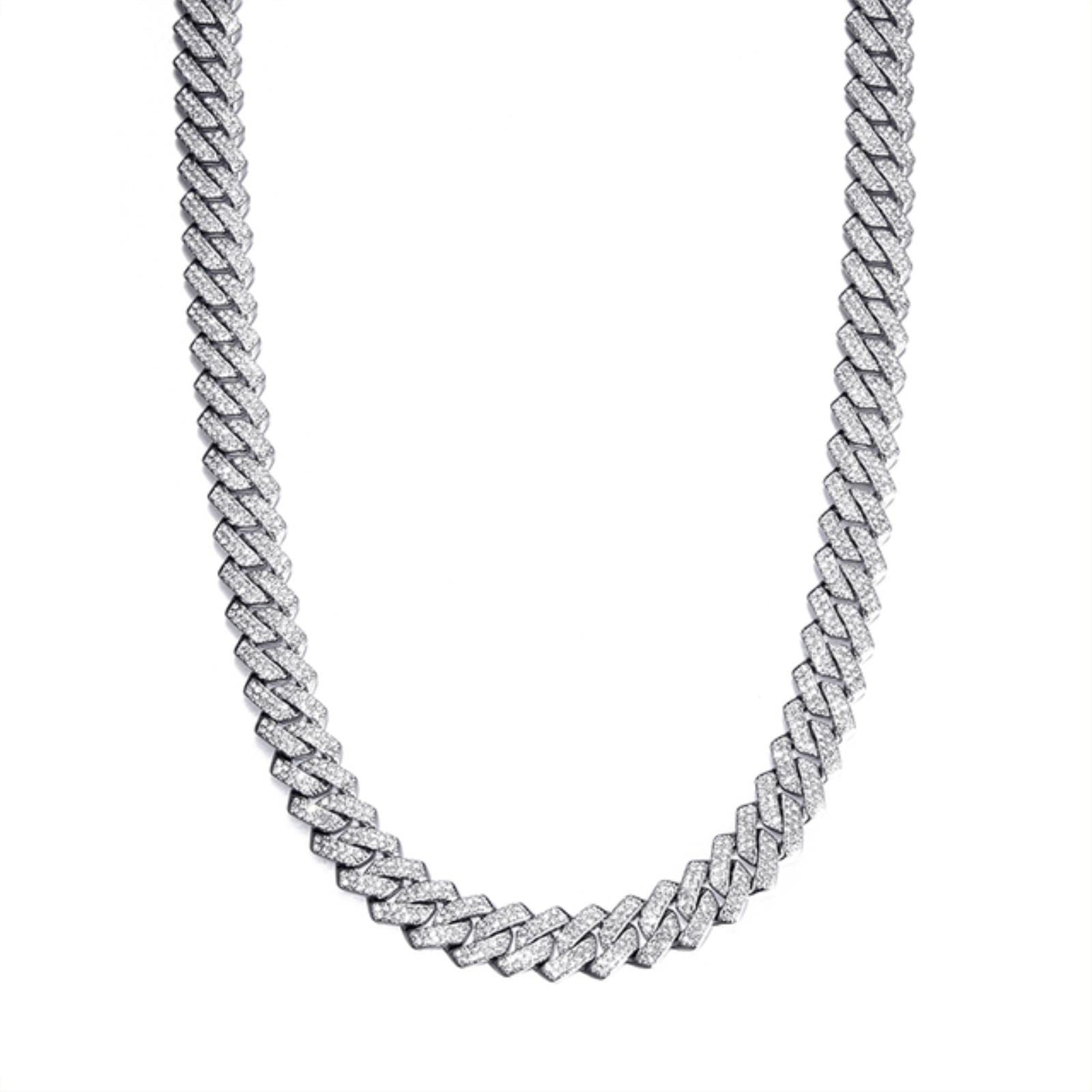 Zxcs Men's Silver Necklace Hip Hop 13.5Mm Prong Cuban Chain 2 Row Iced Out Bling Rhinestone Zircon Paved Necklaces Bracelets For Wo Jewelry-,8Inch