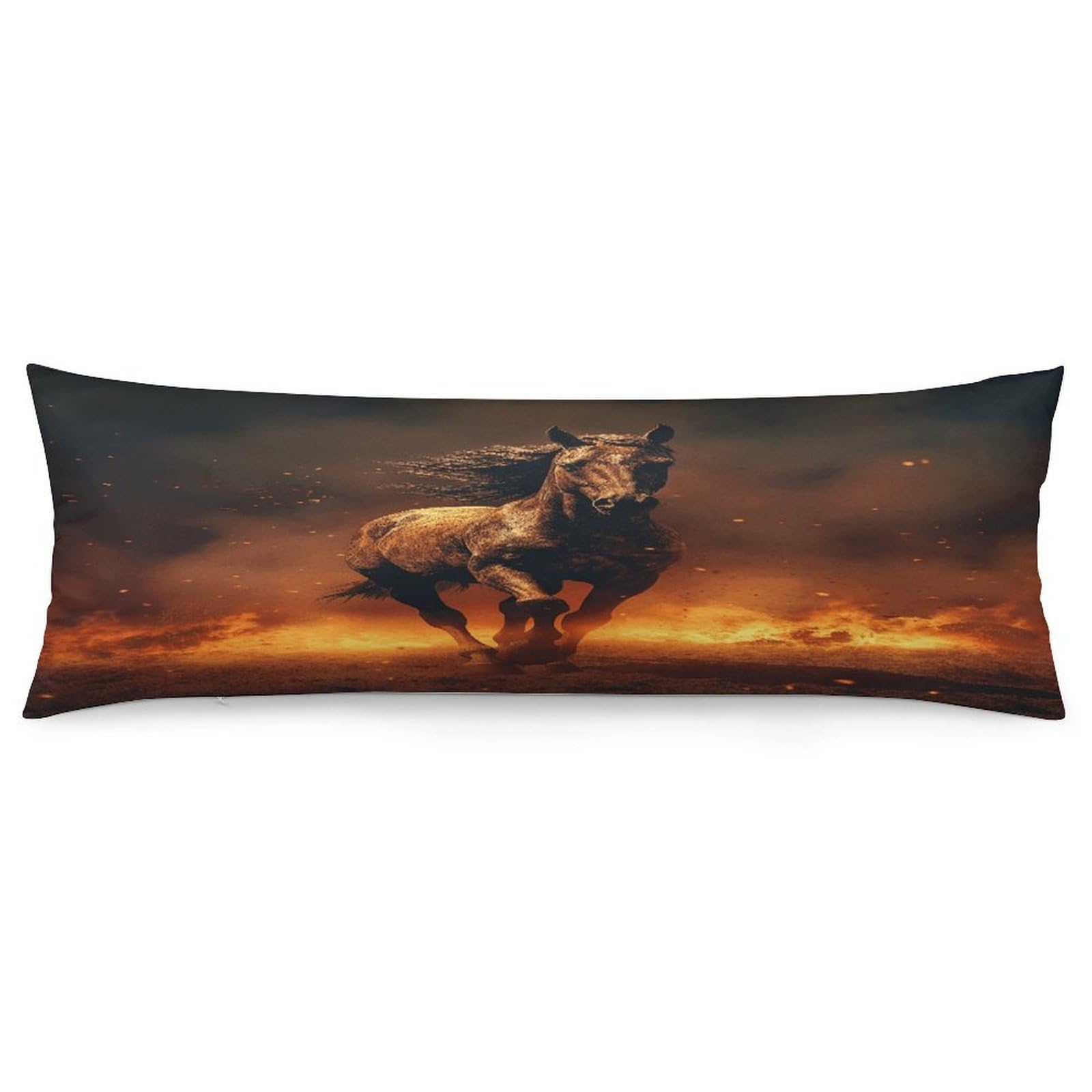 Body Pillow Pillowcase 19x53 Inch Flame Horse Print Body Pillow Cover with Hide Zipper Super Soft Cozy Long Pillow Case Rectangle Long Body Lumbar Cushion Case for Bedroom
