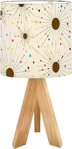 Miniatura 25 de Tripod Table Lamp Retro Checkered Peel Stick Geometric Abstract Modern 1970s Bedside Lamps Small Lamp Nightstand Lamp with Linen Lampshade Table