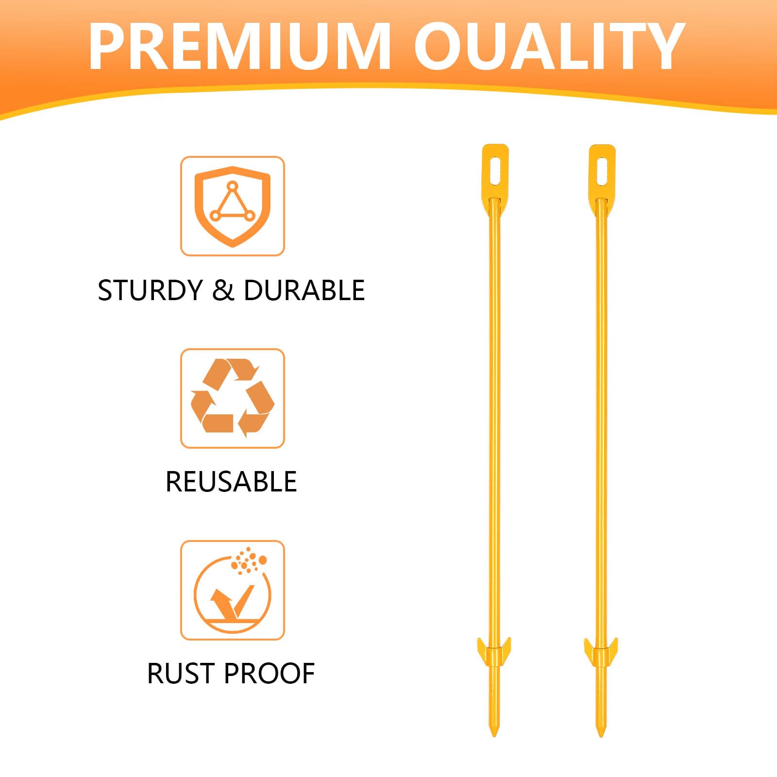 2-Pack piquets de signalisation en métal de 43 cm - Support de Panneau de Tente pour Montage de Panneaux de Jardin, Tente, Escalade et Fixation des Plantes (Jaune X2)