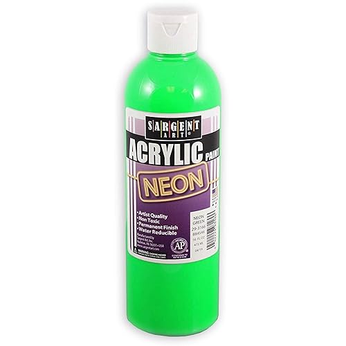 Sargent Art Pintura acrílica verde neón de 16 onzas, no se decolora, ricos pigmentos vivos, acabado mate brillante, fórmula de secado rápido, no