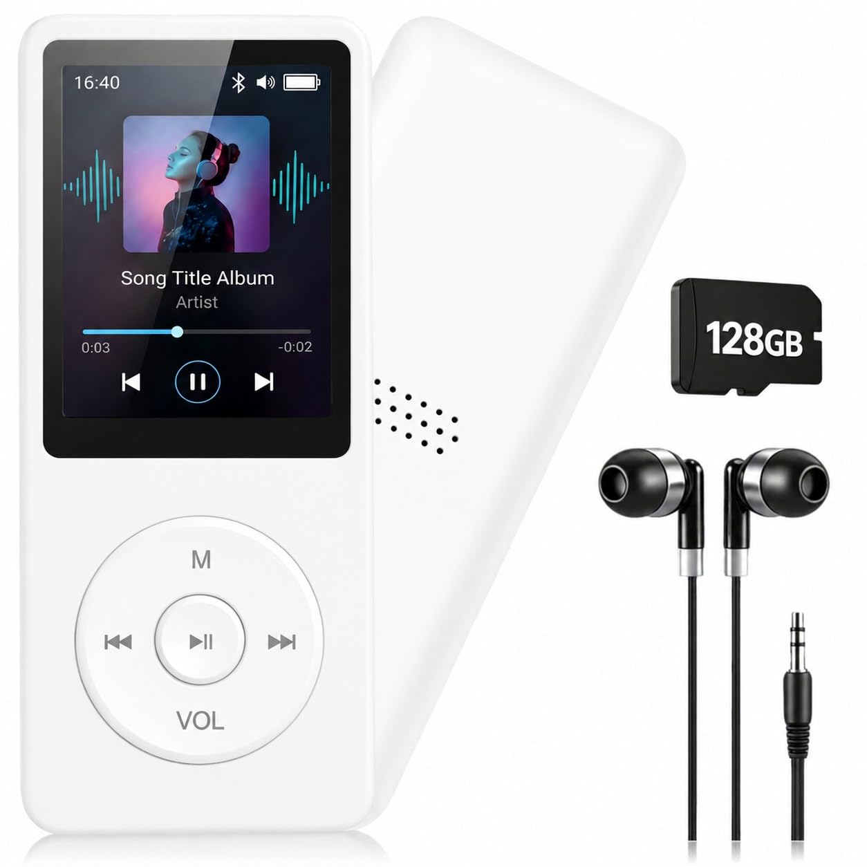 tmy 128gb mini mp3 music player with bluetooth 5.4 & voice control earphones, video playback,pocket-sized mp3 player for music,voice recording,fm radio (tmyp29)