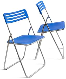 THE SECRET HOME - Set de 2 Sillas Plegables de Aluminio y PP - 44 x 46 x 79 cm - Asiento Auxiliar para Cocina, Comedor, Salón, Dormitorio - Azul
