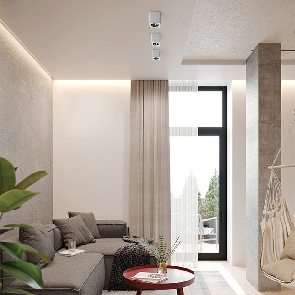 Faretto da soffitto Quadrato antiriflesso da Superficie Senza Foratura 8W/16W/24W/32W Illuminazione per Soggiorno 3000K/4000K/6000K selezionabili.,Testa Singola - 6000K