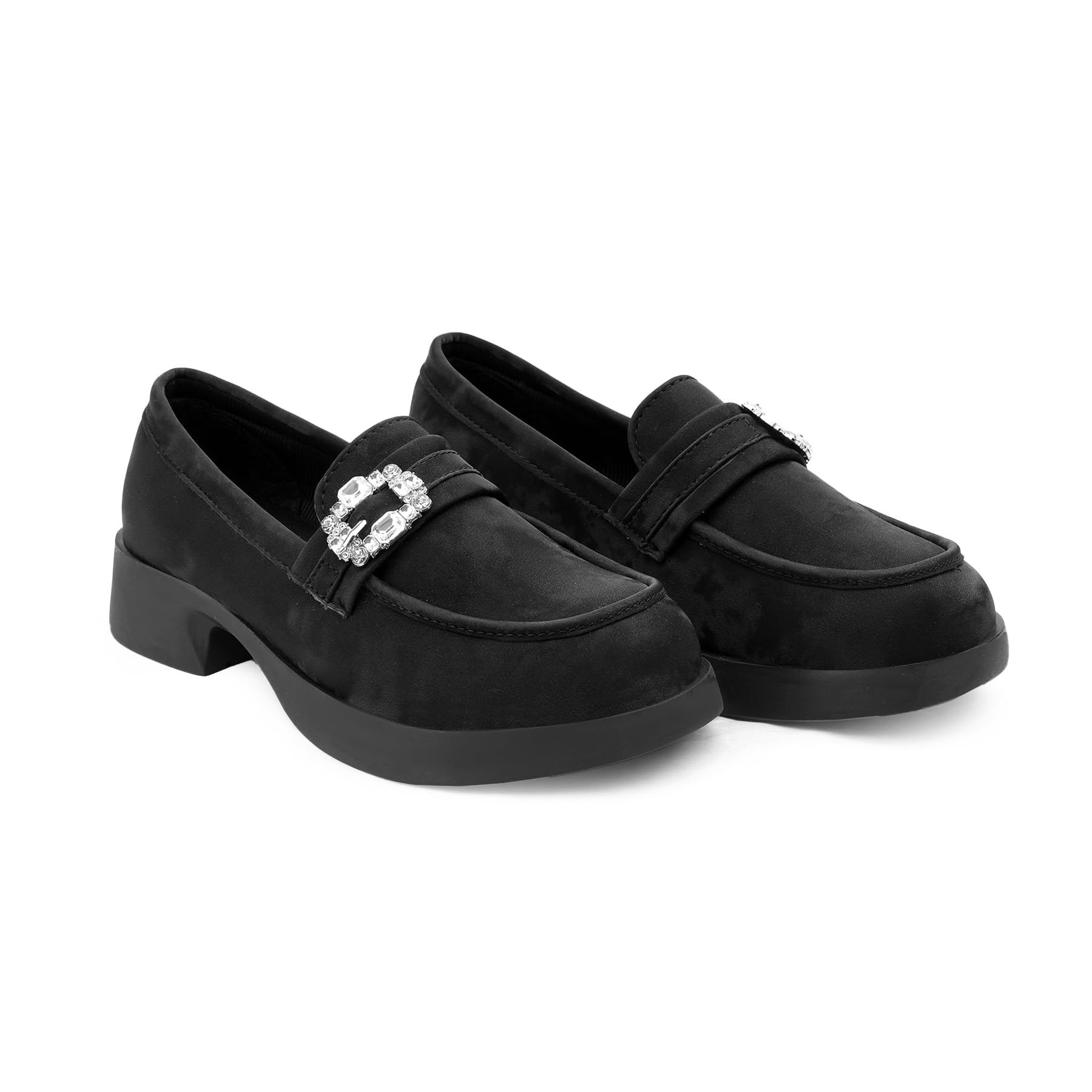 Women's Casual Faux Suede Slip-on Loafers and Semi-Formal Dress Shoes with Crystal-Embossed Brooch and TPR Sole.-image-36