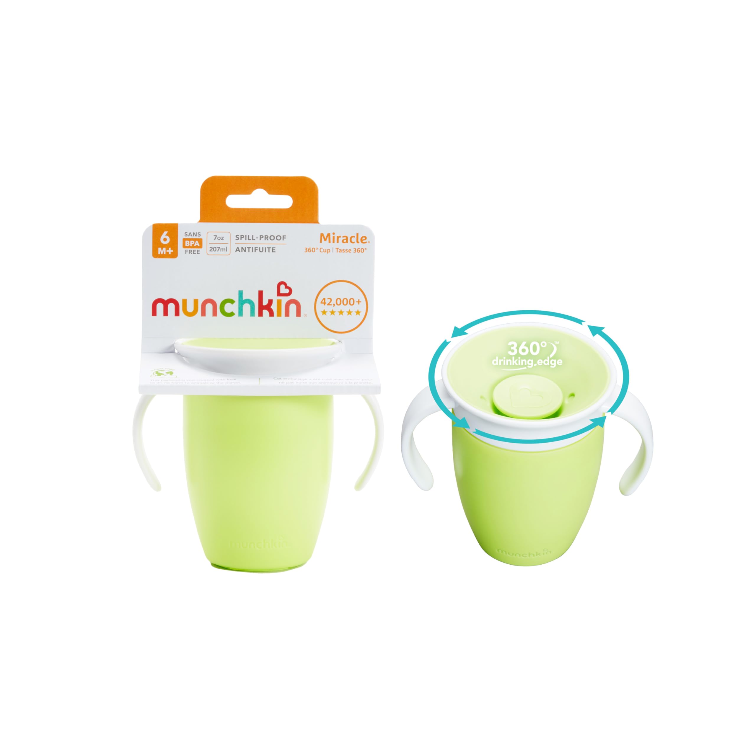 Munchkin Miracle 360 Sippy Cup | Trainer Toddler BPA Free Baby & Toddler Cups w.Handles | Non Spill | Dishwasher Safe Baby | Leakproof | 6+ Months| 7oz/207ml | 2 Pack | Blue/Green — view 19