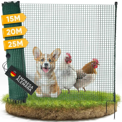 NATURIZ® Valla de perros y pollos en 15m / 20m / 25m x 90cm   malla plastico jardin, Extremadamente Estable, Sin Electricidad, Verde (15m)