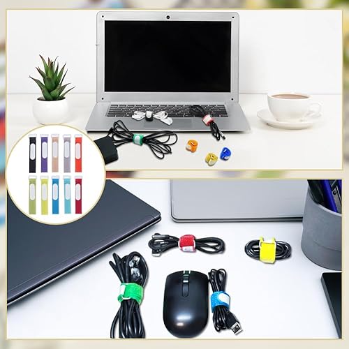 Miniatura 5 de 80Pcs Cable Ties Reusable with Write-on Label, 8.5inch Cord Ties Adjustable Cord Straps Wire Organizer Hook and Loop Straps with Buckles for Stuff