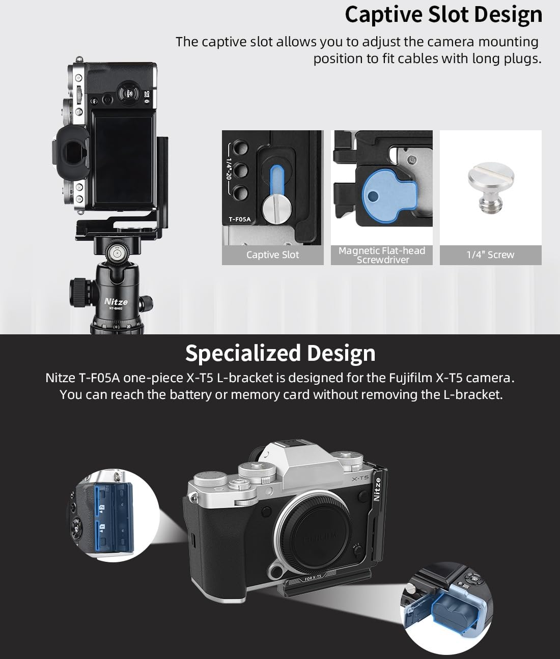 Nitze L wspornik stojak na kamerę do kamery FUJI X-T5 XT5 z płytą QR Arca konstrukcja pionowa pozioma płyta montażowa