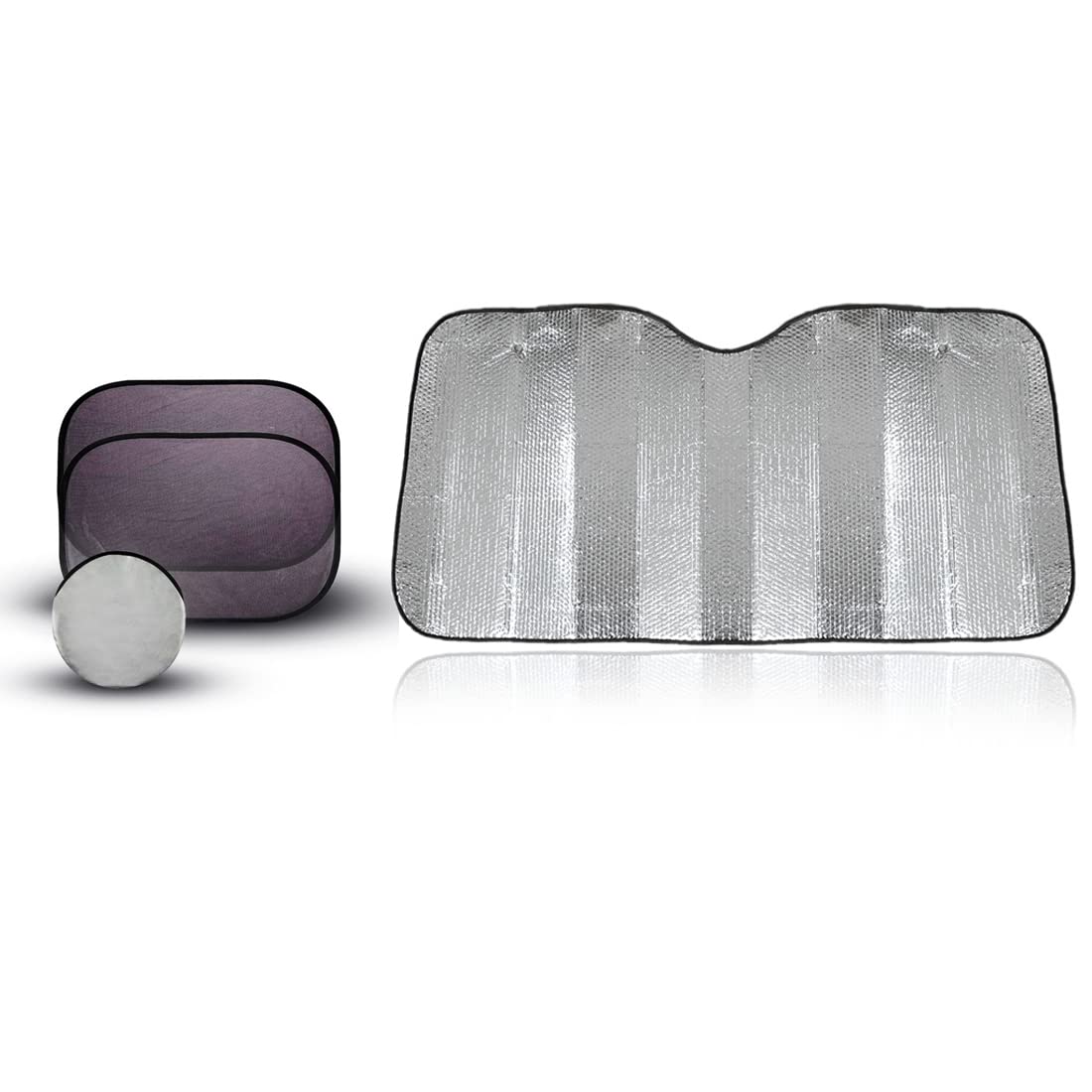 Pack 3, 1 Parasol de Coche Delantero + 2 Protectores Solares para Ventana de Coche - Parasol para Luna Delantera - Parasol Delantero Grande contra Rayos Ultravioleta(Luna Delantera + Traseros)