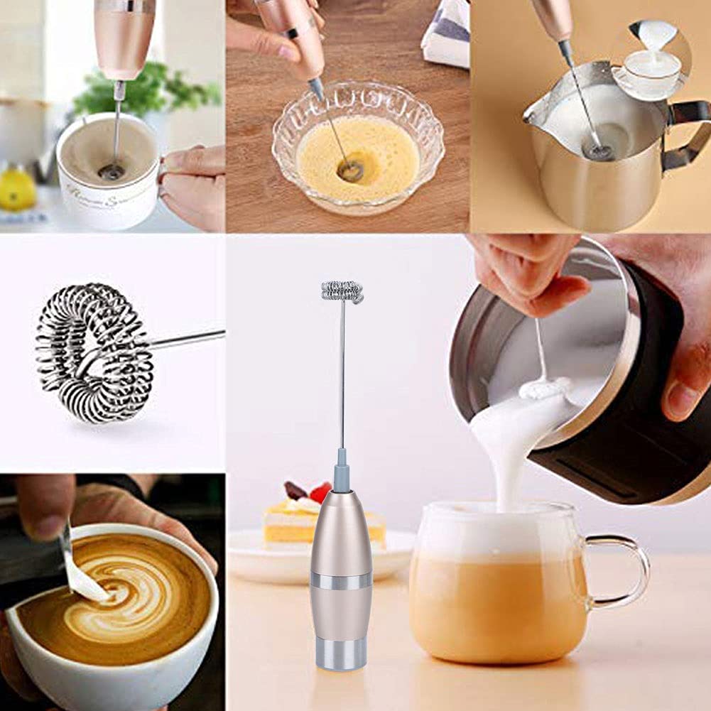 Montalatte Elettrico Portatile Schiuma Maker Frusta Miscelatore per caffè Agitatore Frullino per Le Uova Preparazione del caffè (Oro Rosa 23,5x4 cm)
