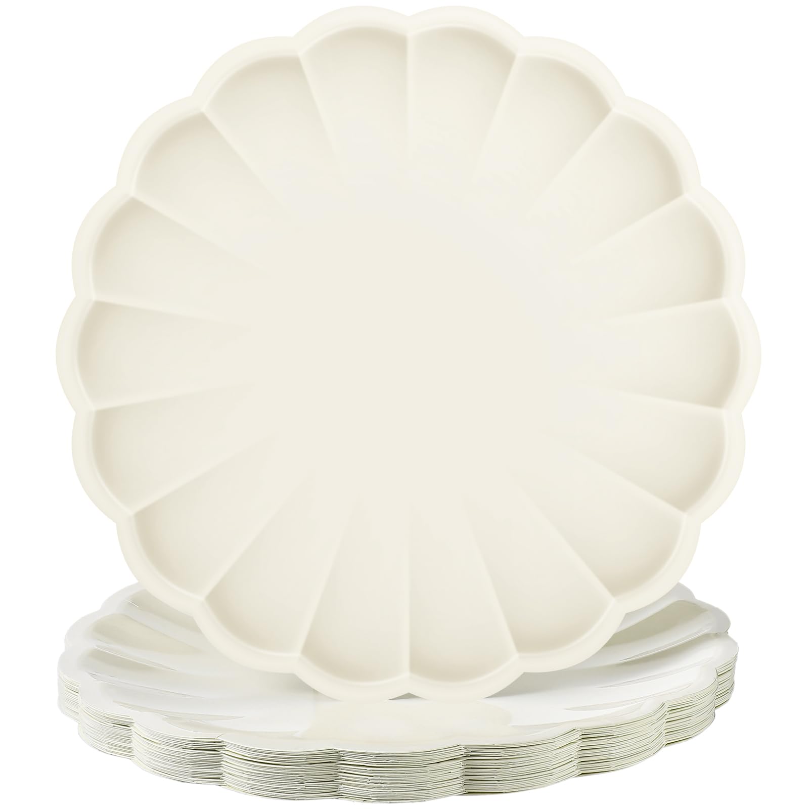 30 Pcs Large Scalloped Paper Plates 9.5 Inch Shell Edge Disposable Dinner Plates for Birthday Wedding Baby Shower Party Decorations(Cream Color)