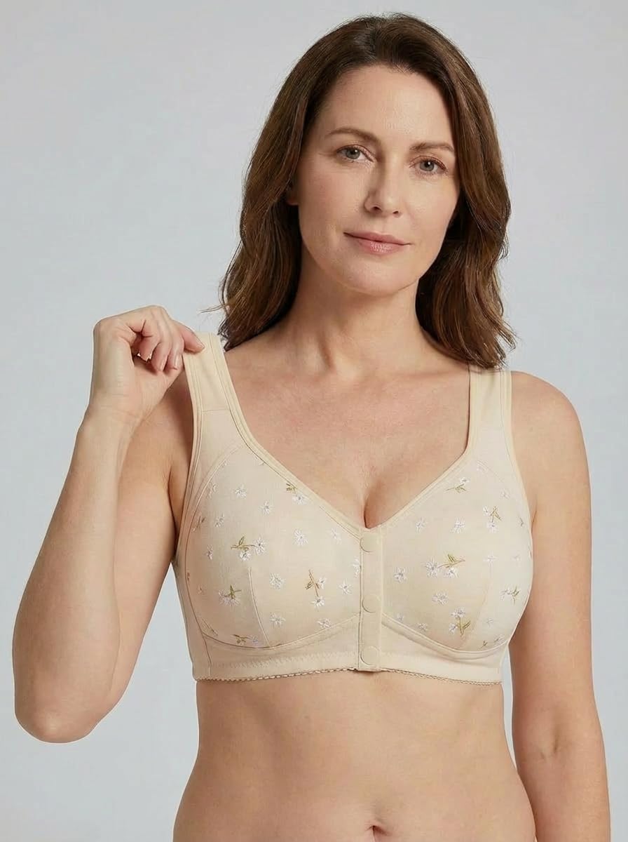 Daisy Bras for Older Women No Underwire Front Closure Comfort Senior Wireless Snap Closing Bra - Image 2