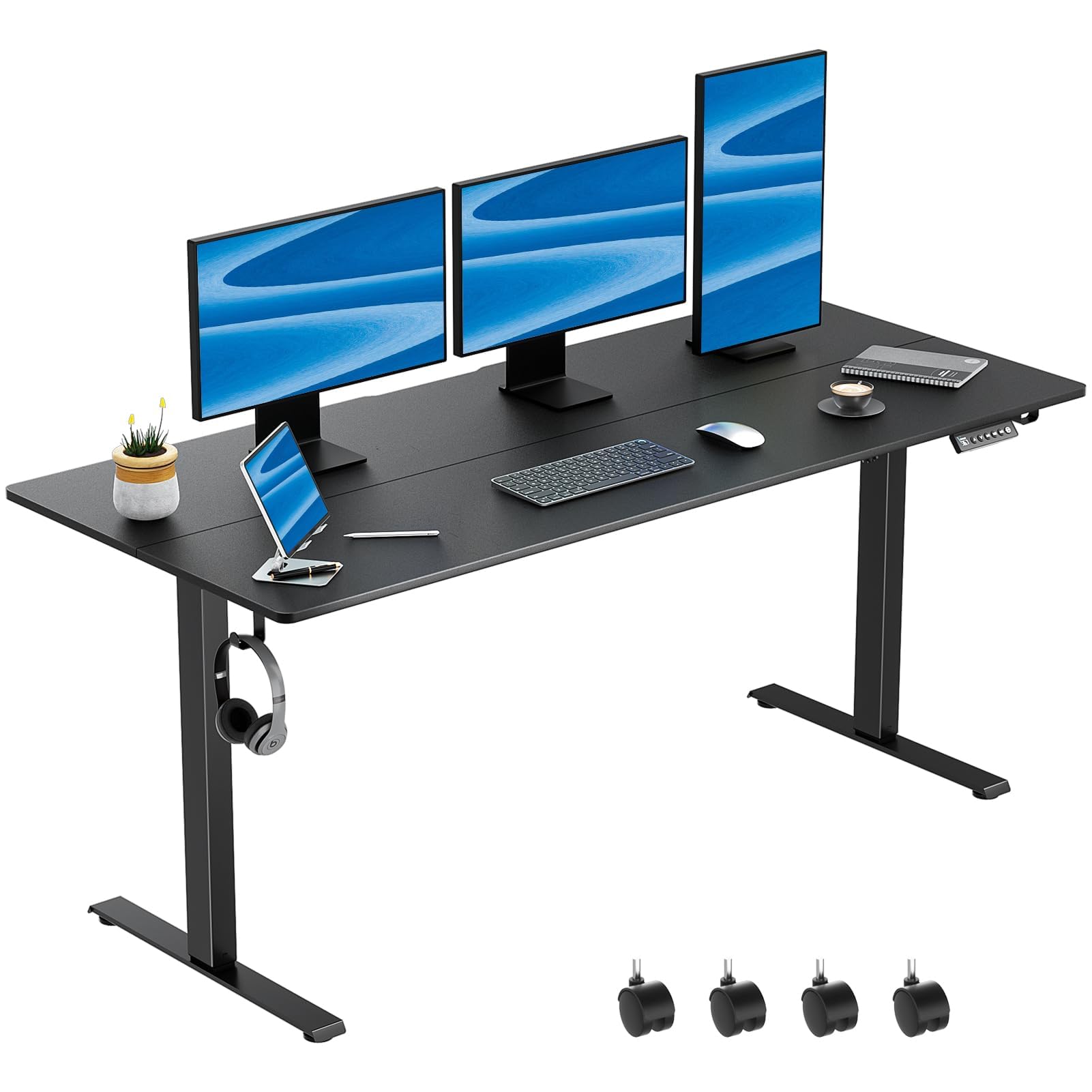 63 x 28 inch electric standing desk adjustable height sit stand desk stand up desk for home office computer workstation spliced desktopblack