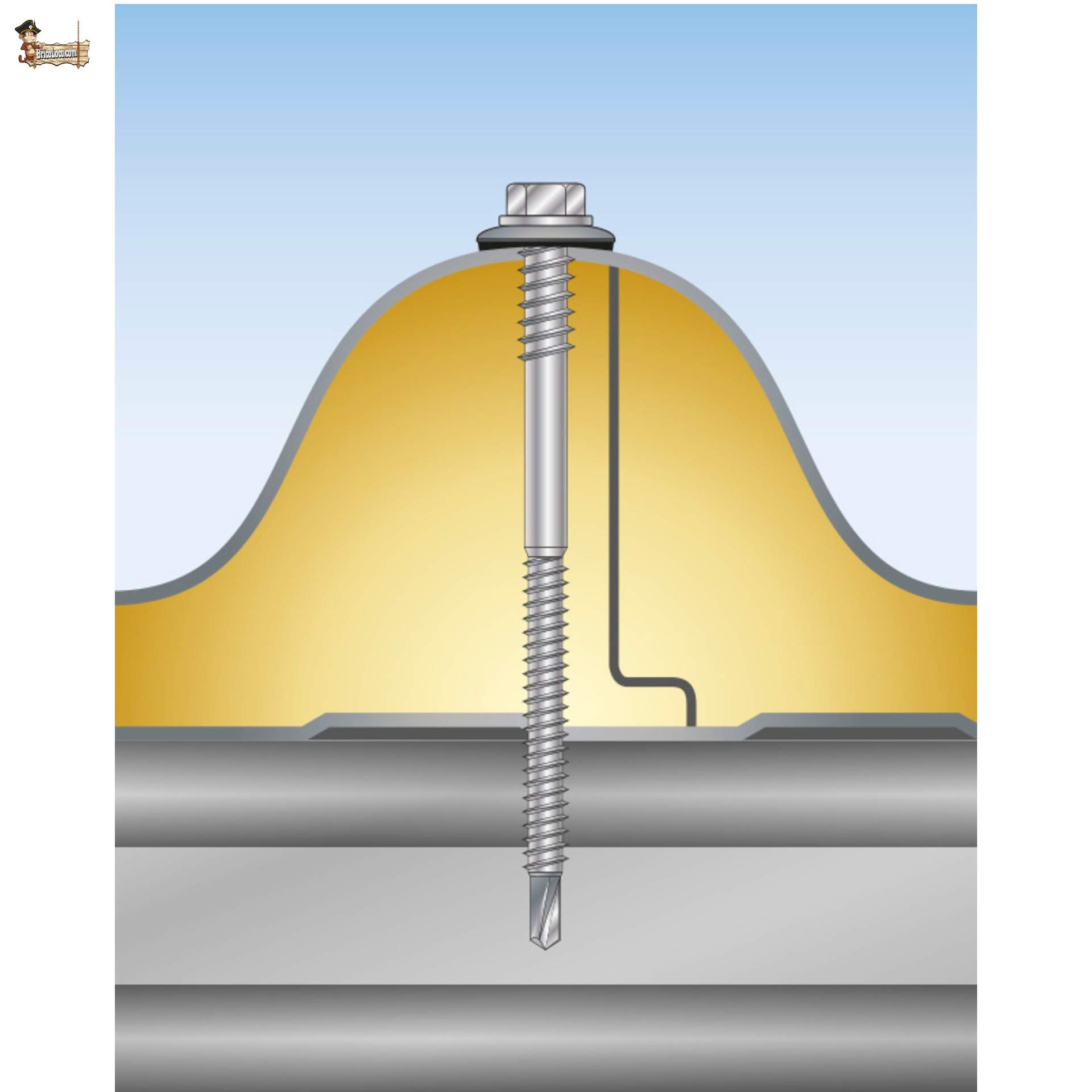 BricoLoco Tornillo fijación panel sándwich a estructuras, soportes o vigas de hierro o metálicas. Autotaladrante. Arandela de goma (5,5/6,3x115-16)