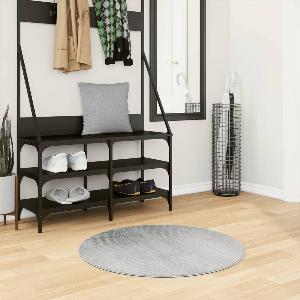 Tapis Rond Salon Poils Courts Style Scandinave IZA, Tapis de Chambre Moderne en Polyester avec Motif Géométrique Relief 3D, Déco Intérieure pour Couloir, Ø 80 cm, Gris