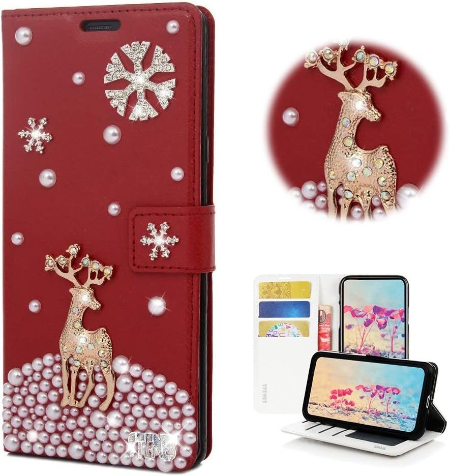STENES Bling Wallet Phone Case Compatible with Samsung Galaxy A14 5G Case - Stylish - 3D Handmade Luxury Fowers Butterfly Magnetic Wallet Stand Leather Cover Case - Purple