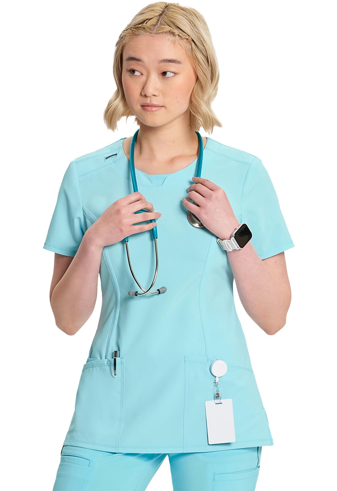 Cherokee Infinity 2624A Schlupfkasack für Damen, Rundhalsausschnitt, 3 Taschen, 360° Stretch, 2624A, Blau (Cloud Blue), Groß