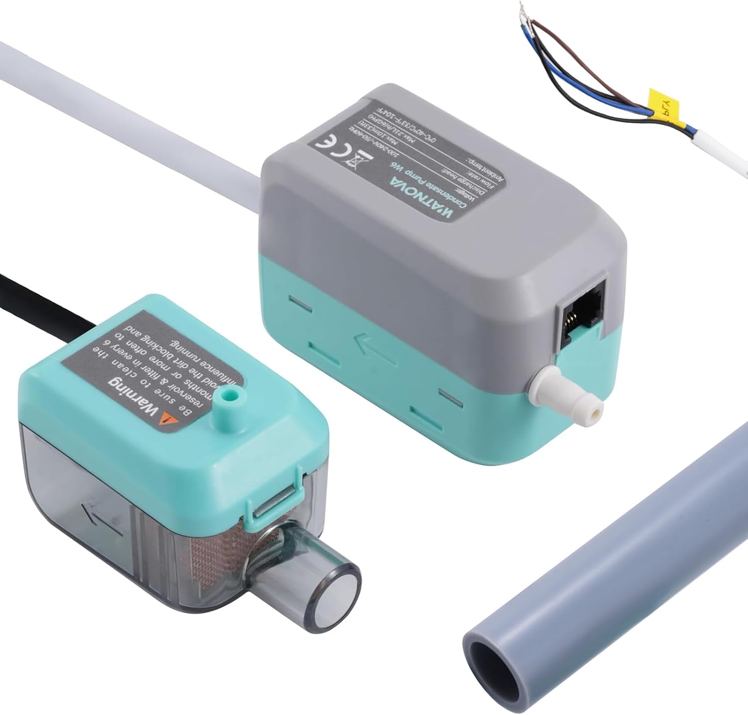 WATNOVA Mini Split HVAC Condensate Pump, 6GPH 100/240V, 33ft Lift, Ultra Quiet, Automatic AC Condensation Removal for HVAC, Central Air Fan Coil Units, Ice Makers, Dehumidifiers