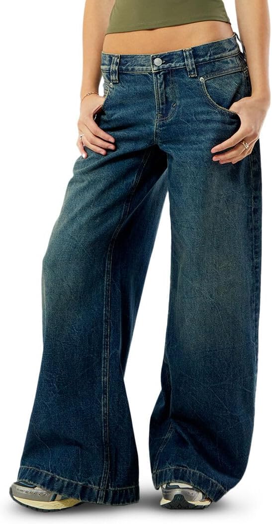 PacSun Women's Sloane Low Rise Ultra Baggy Jeans Dark Blue Size 25