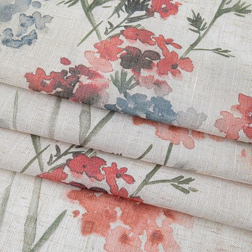 Image of MYSKY HOME Floral Linen Curtains 54 inch Length 2 Panels Set Patterned Semi Sheer Light Filtering Privacy Farmhouse Grommet Drapes for Bedroom Small Window, 52 inch Wide Each Panel, Red