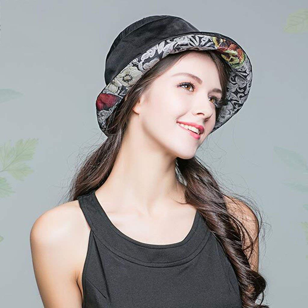 MU Viaje al Aire Libre Sombreros para el Sol Primavera y Verano Ms Sombrero Visera de Seda Sombrero de Playa para la Moda Sombrero para el Sol al Aire Libre,Negro