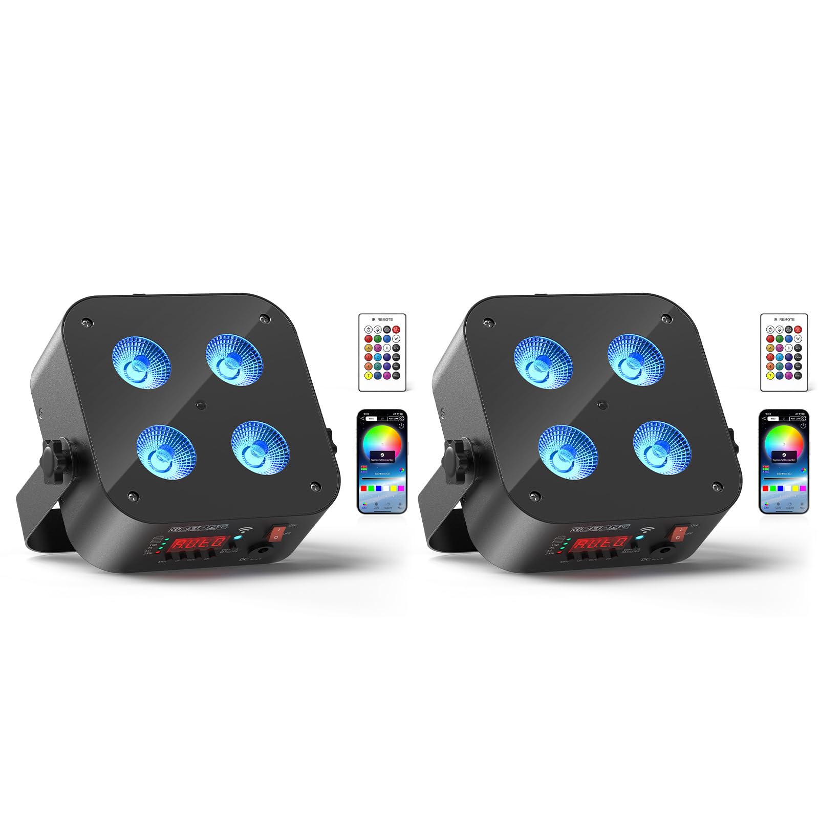 4 * 18W 6 in 1 Luce par a Batteria LED, 2PCS Mini Luce da Discoteca RGBWA+UV, Faretto per Effetti Scenici con Telecomando/APP/2.4DMX, Ricaricabile Adatto per Club di Compleanno di Feste Sul Palco