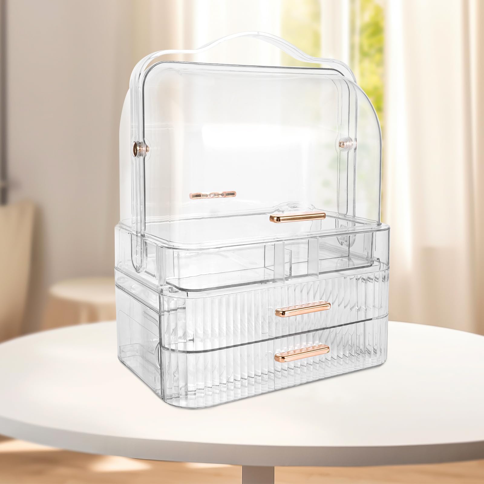 Przezroczysty organizer do makijażu z szufladami – pyłoszczelne pudełko do przechowywania kosmetyków do pielęgnacji skóry i szminek, akrylowy organizer na toaletkę na blat łazienkowy