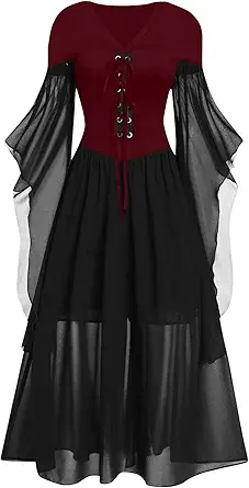 OIOLOYJM Witch Costume Women Sexy Plus Size Renaissance Vampire Gothic Corset Womens Halloween Costumes Woman 2025 Clothes Dresses Wine L