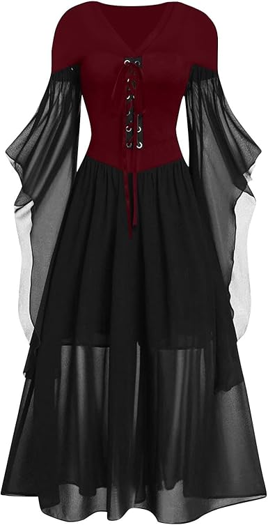 OIOLOYJM Witch Costume Women Sexy Plus Size Renaissance Vampire Gothic Corset Womens Halloween Costumes Woman 2025 Clothes Dresses Wine L