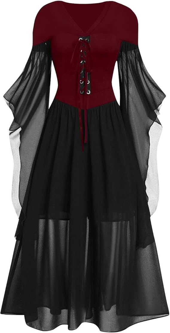 OIOLOYJM Witch Costume Women Sexy Plus Size Renaissance Vampire Gothic Corset Womens Halloween Costumes Woman 2025 Clothes Dresses Wine L