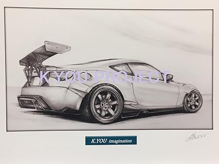 Amazon 名車 旧車 イラスト トヨタ 86 カスタム リア 額縁 作者直筆サイン入り ノスタルジックカー 鉛筆画 原画コピー ギフト 車 バイク