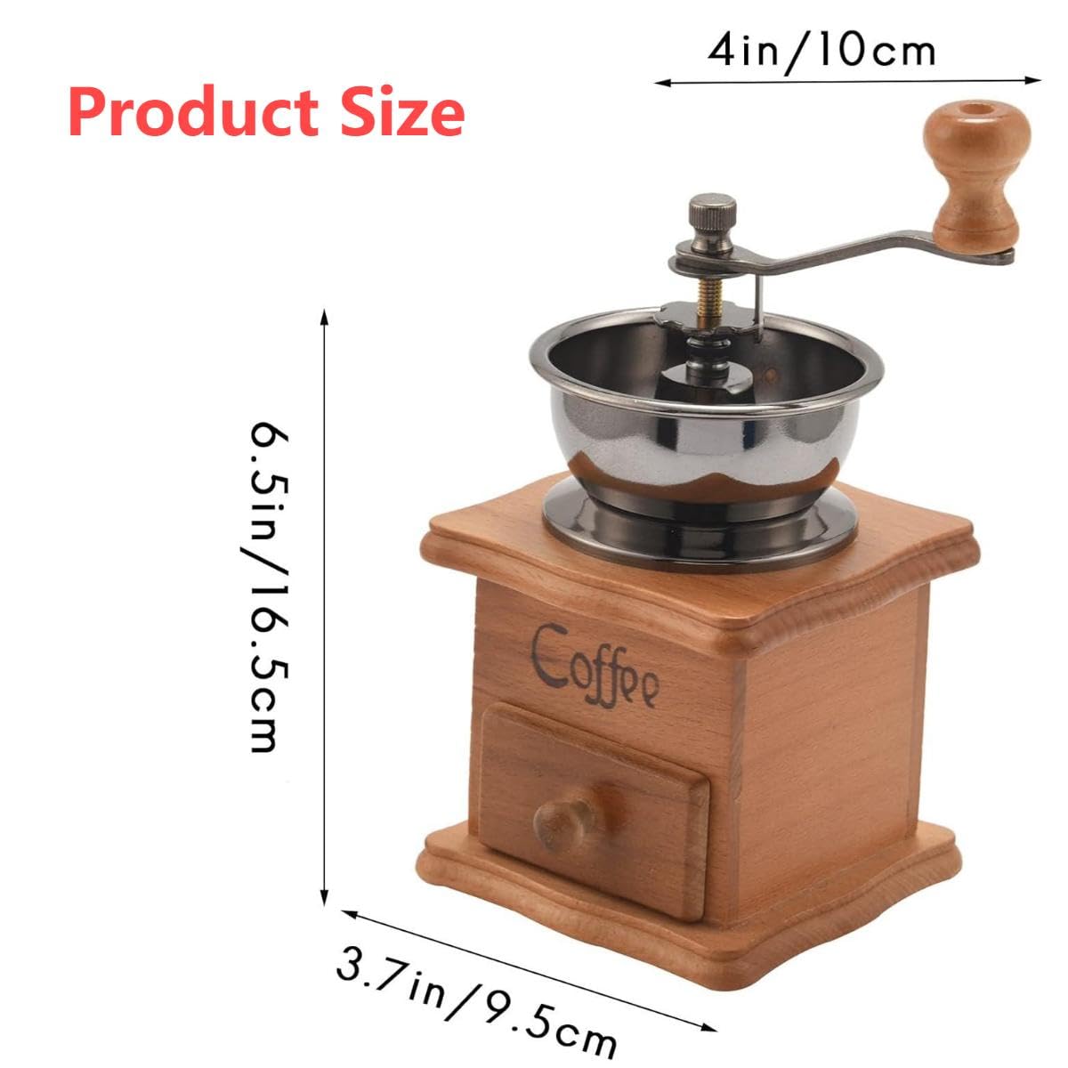 Classic Wooden Hand Crank Coffee Mill - Light Brown -2